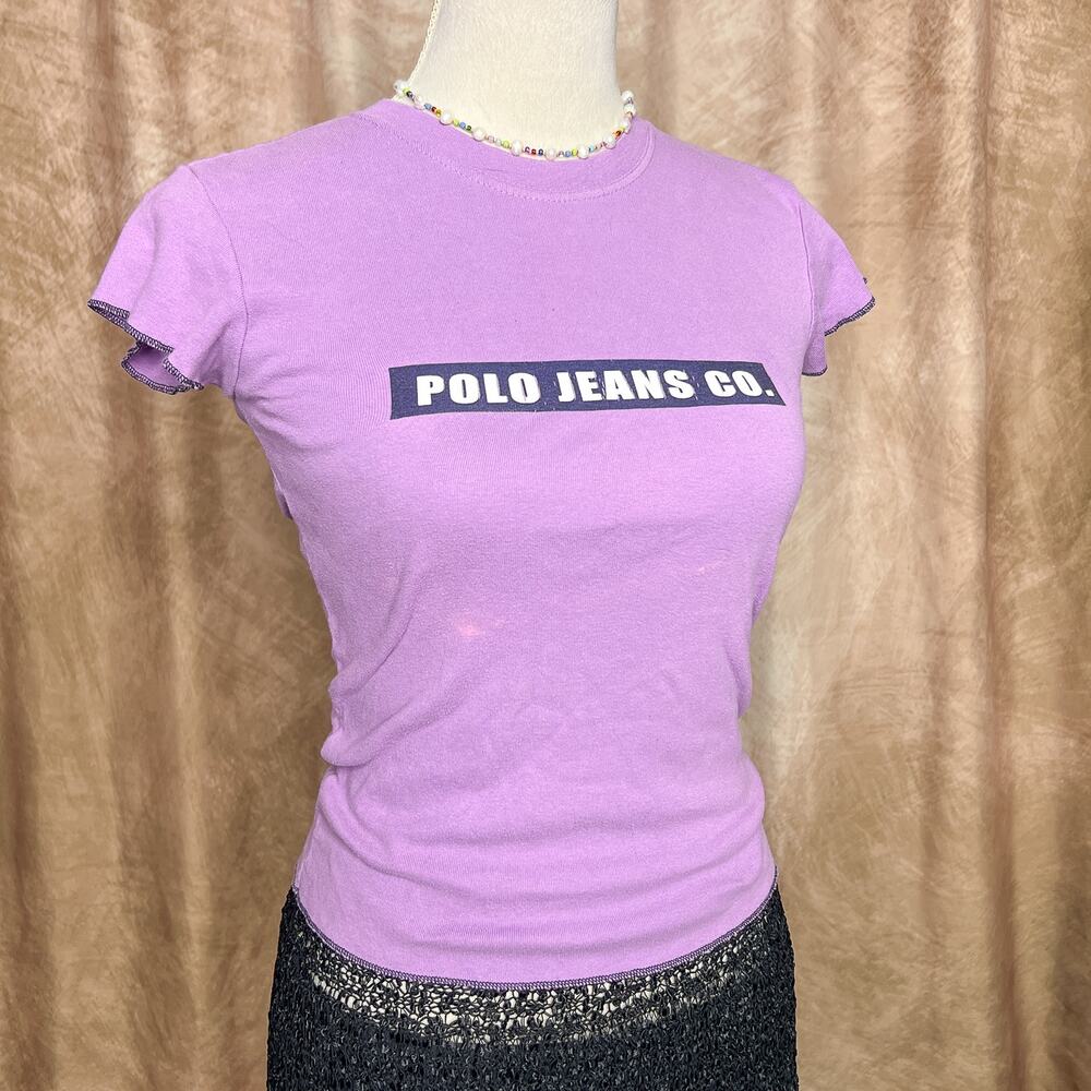 Vintage Y2K Ralph Lauren Polo Jeans Co Baby Tee Purple Fitted Logo T-Shirt Indie